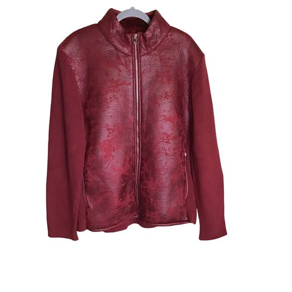INC International Concepts Mens red faux leather &  knit sweater jacket. XL NWOT - Picture 2 of 9